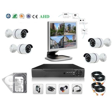 Sistem complet, supraveghere monitorizare video CCTV FULL HD, DVR 4 camere interior/exterior cu HDD si Monitor